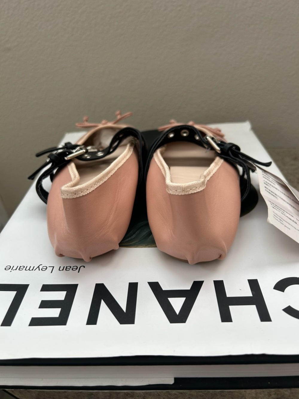 Pink Leather Ballet Flats with Double Black Buckle Straps - Picture 6 of 11